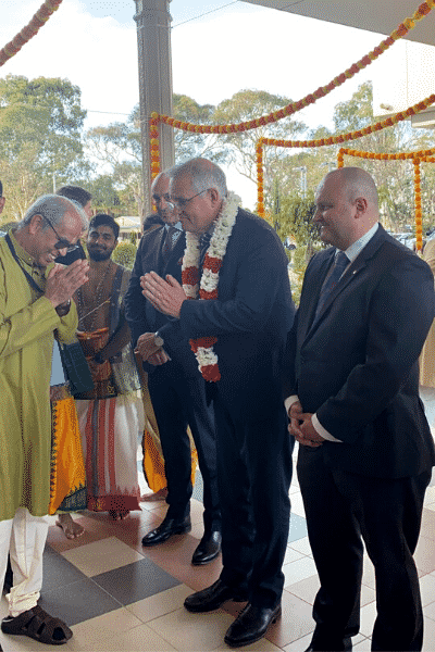 PM Scott Morrison at the melborne shiva vishnu temple in carrums down