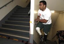 Dwayne Fernandes running up the Central Plaza building for the Hong Chi Climbathon in Hong Kong. (Image supplied)