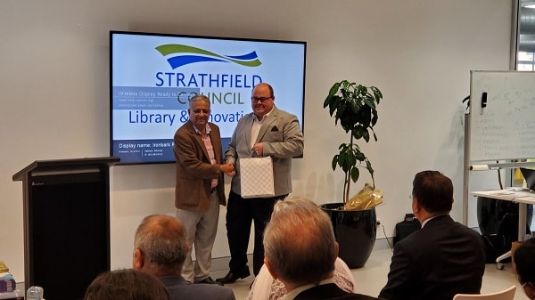 SydneySrinivas at hos book launch with Strathfield mayor